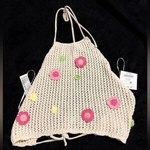 Crochet Halter Top with Floral Accents